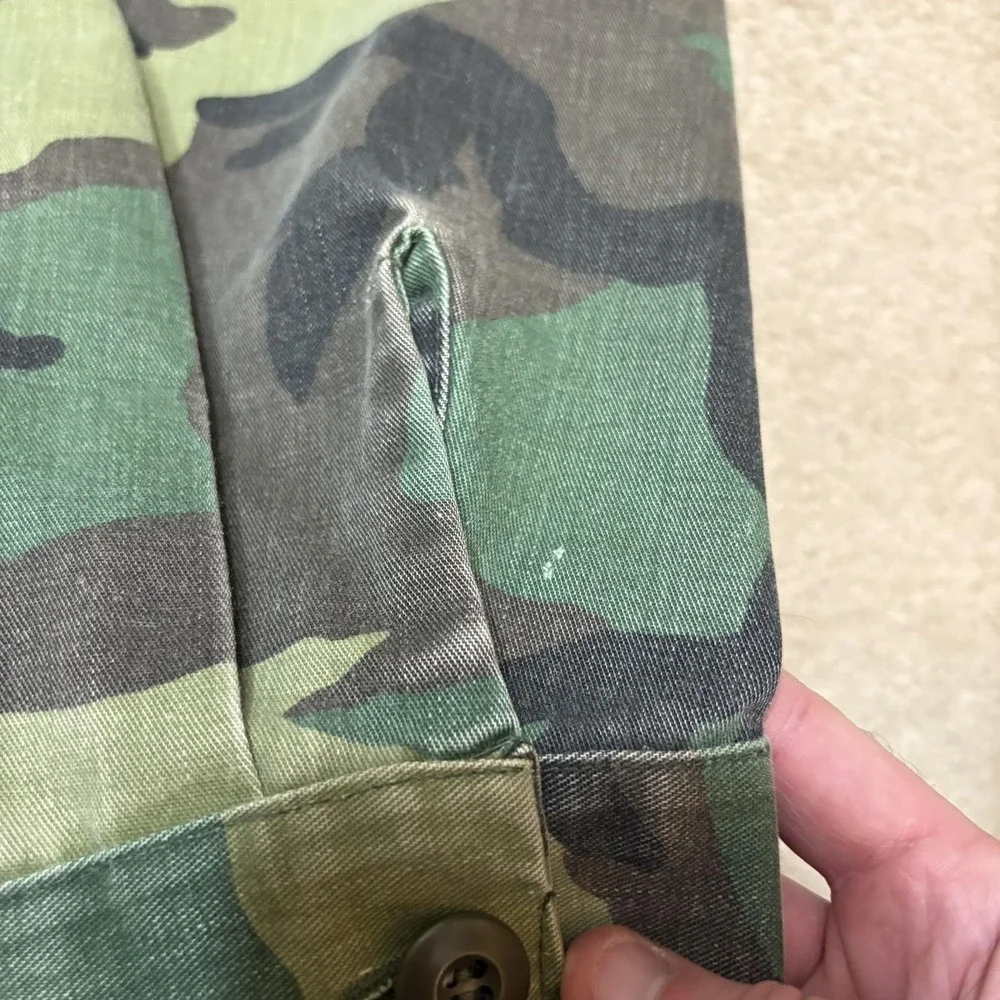 US Army OG-507 Shirt Woodland Camo BDU Mens Large Green‎ Twill Button 70s 80s